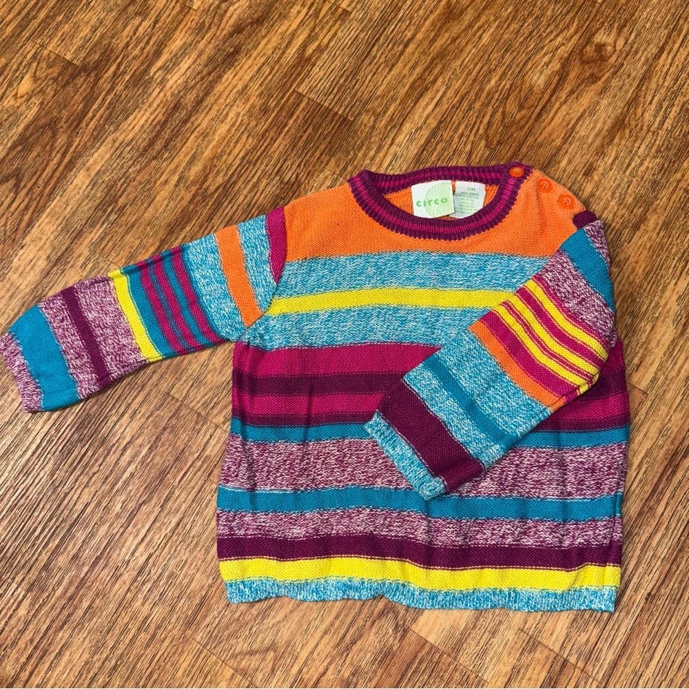 Circo Baby Sweater 12M Multicolor Stripe Knit Pullover Rainbow Retro Cozy Winter